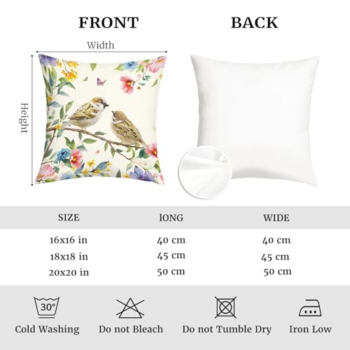 Joymaison 18x18 Velvet Throw Pillow Covers, Set of 4 Spring Floral Birds