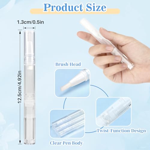 RAQEHO Empty Cuticle Oil Pens 5-Pack 3ml - Transparent Twist Applicators with Brush Tip for Nail Care and Cosmetics