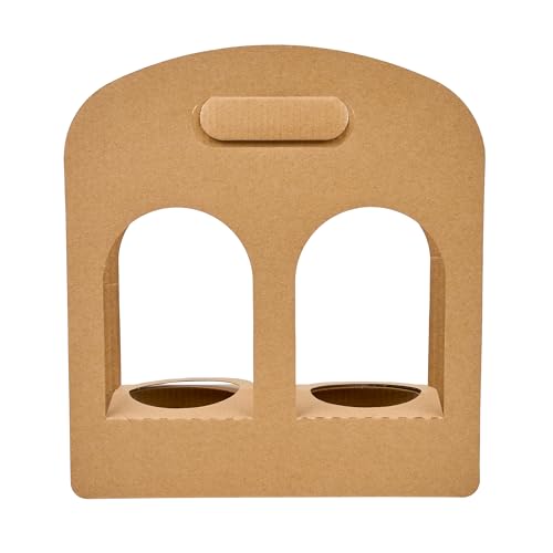 Restaurantware Bio Tek Drink Carriers 100 Disposable Cup Carriers With Handles - Holds 2 Cups For Delivery Or To Go Kraft Paper Drink Holders Built-In Handle Fits Multiple Beverages