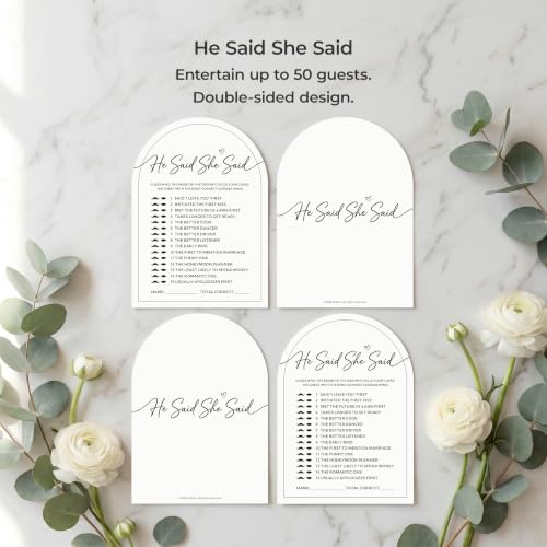 He Said She Said Bridal Shower Games - Arch Shape Cards (50 Pack)