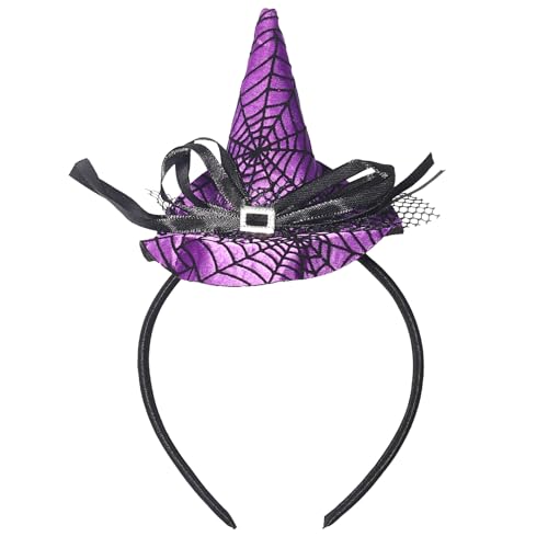 Doneace Halloween Witch Hat Headband Spiderweb Hair Hoop Costume Prop