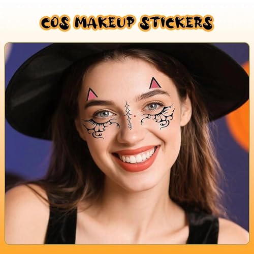 Ancnoz Cute Face Temporary Tattoos Halloween Makeup Stickers 4Pcs