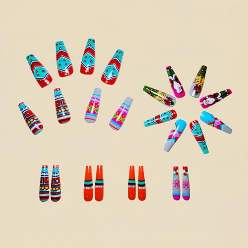 Christmas Press on Nails Medium Square Glossy Winter Snowflake Fake Nails