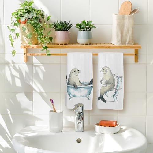Seal Hand Towels Set - 16x24in Coastal Sea Animal Decorative Bath Towels