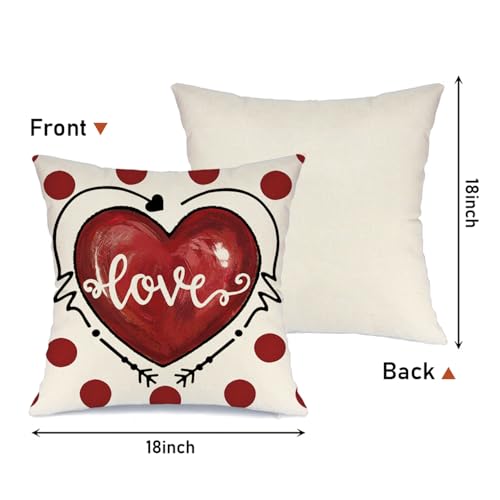 Valentine's Day Love Heart Polka Dot Pillow Covers 18x18, Set of 4