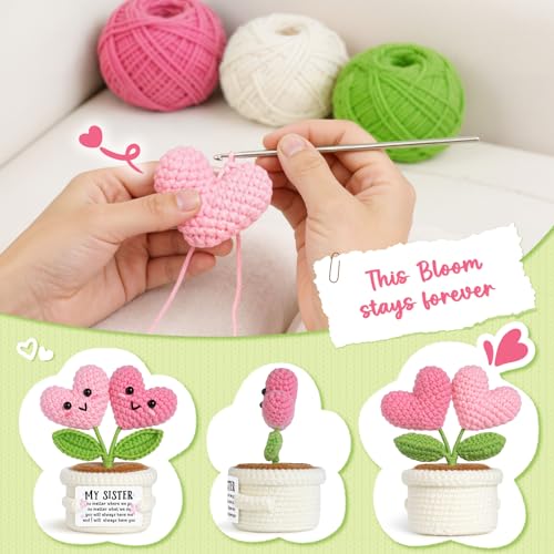 Sister Birthday Gift - Handmade Crochet Double Heart Flower