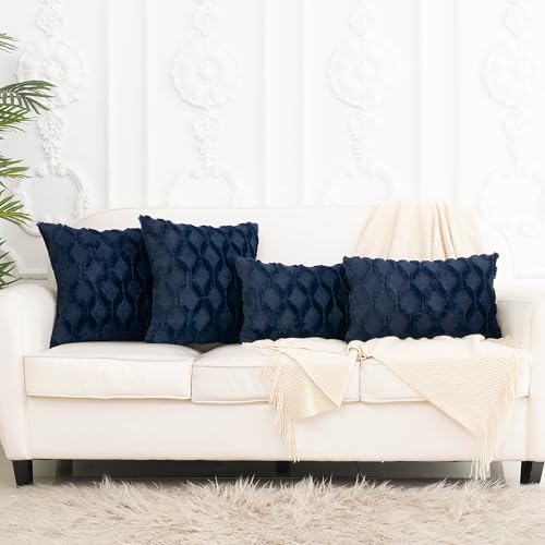 Navy Blue Faux Fur Plush Throw Pillow Covers 18x18 (Pack of 2)