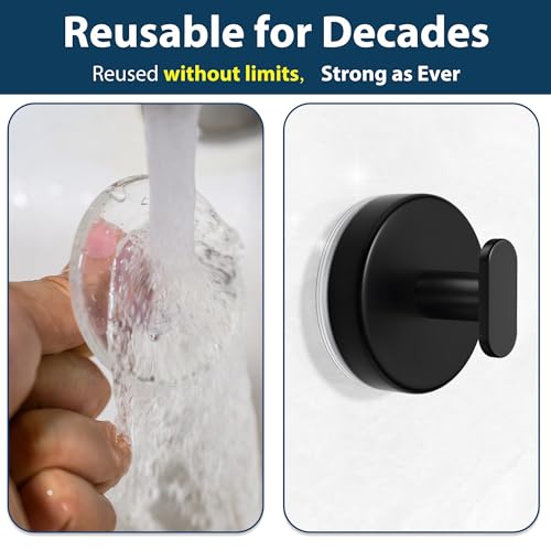 pickpiff 15lb Heavy Duty Suction Cup Hooks - Matte Black, 4 Pack