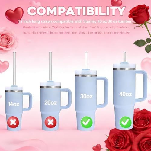 Heart Shaped Straws for Stanley Cup 40 oz Tumbler - 8 Pack Reusable Tritan Straws with Brushes