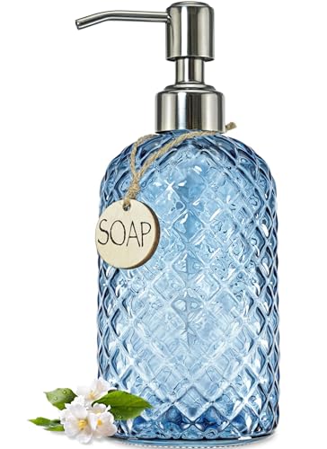 JASAI 18Oz Gem Patterned Glass Soap Dispenser - Stylish & Functional