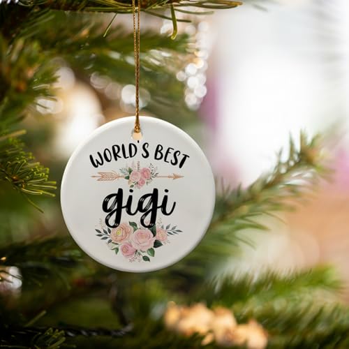 MNASAIOO Gigi Grandma Ceramic Ornament - Floral Hanging Keepsake for Tree Car Home - Rustic Holiday Decor - 3 Inch - Variation: Gigi