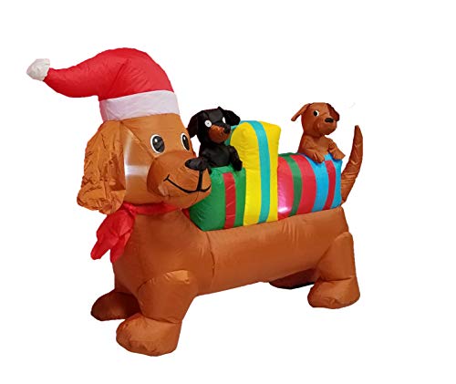 Lighted Christmas Inflatable Dogs with Gift Boxes - 4 Ft Holiday Yard Decor