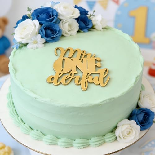 Mr. Onederful Gold Acrylic Cake Topper for Boys' 1st Birthday