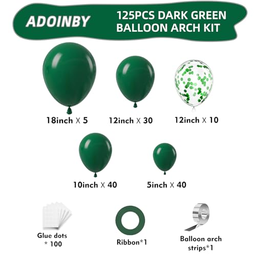 Dark Green Balloon Arch Kit - 125 Pcs Latex Balloon Garland for Party Decorations