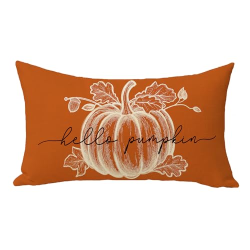 Hello Pumpkin Decorative Throw Pillow Cover 20 x 12 - Autumn Home Decor