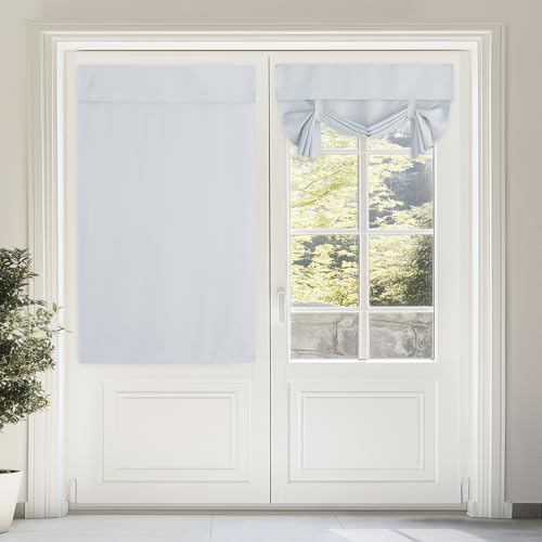 NICETOWN Greyish White Tie Up Curtains 46x63 Inches for French Doors, No Drilling, Insulated UV Blocker
