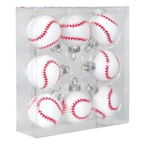 Mini Christmas Tree Ornaments - Small Baseball Shape, Set of 8