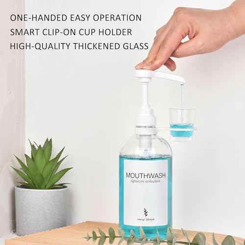 16 Oz Glass Mouthwash Dispenser with Cup Holder for Bathroom