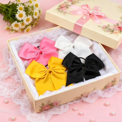 TUUXI 8 Inch Large Cheerleading Bows 4 Pcs Grosgrain Ribbon Hair Ties