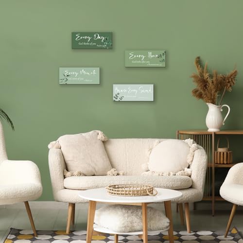 Green Bible Verses Wall Decor - 4 Rustic Christian Signs