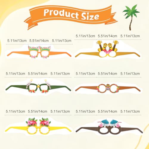 Grevosea 6-Pack Hawaiian Party Sunglasses - Tropical Beach Decor