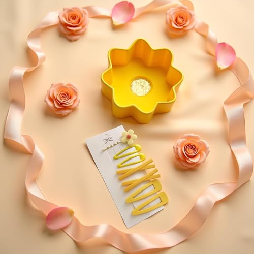 14-Piece Yellow Flower Hair Clips & Gold Barrettes Set for Women