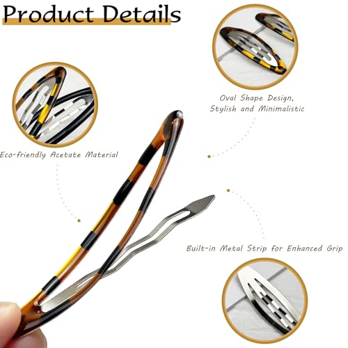 Zoolinn 12-Pack Oval Hair Barrettes - 2.75 Inch Tortoise & Black Metal Snap Clips