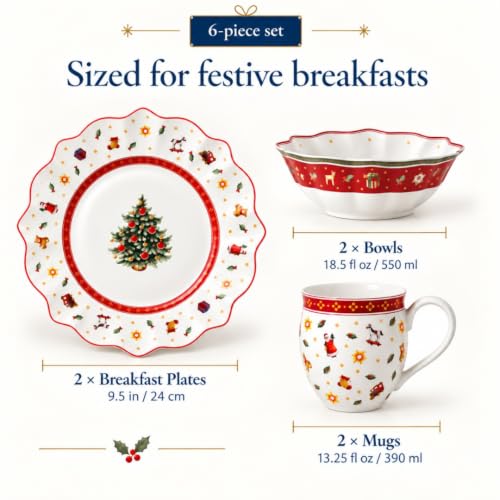 Villeroy & Boch Toy's Delight 6 Piece Christmas Breakfast Set - Red, Green, White