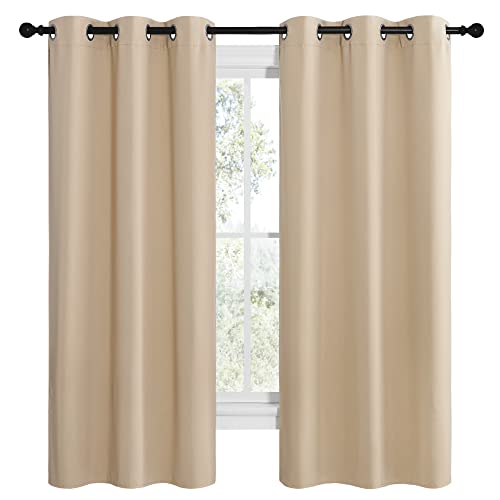 NICETOWN Biscotti Beige Blackout Curtains - 42" x 68" Grommet Drapes, Noise Reducing & Thermal Insulated