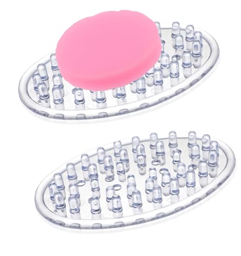 2-Pack Silicone Soap Holder, Non-Slip Clear Oval Soap Dish for Shower