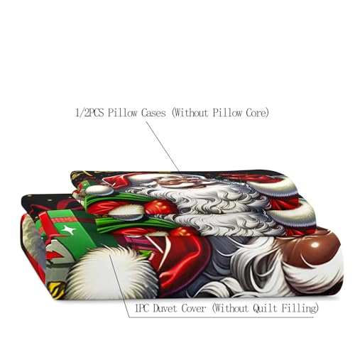 Black Santa Duvet Cover Set King Bedding Holiday Christmas Home Decor - No Comforter