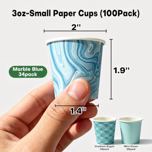 100 Pack Assorted Blue 3 oz Disposable Mouthwash Cups - BPA-Free, Leak-Proof Paper Cups