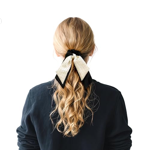 Doneace Satin Bow Hair Scrunchies with Long Ribbon Tail White Hair Tie