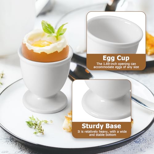 Kyuionty Ceramic Egg Cups - 2 Pcs White Porcelain Holders for Boiled Eggs