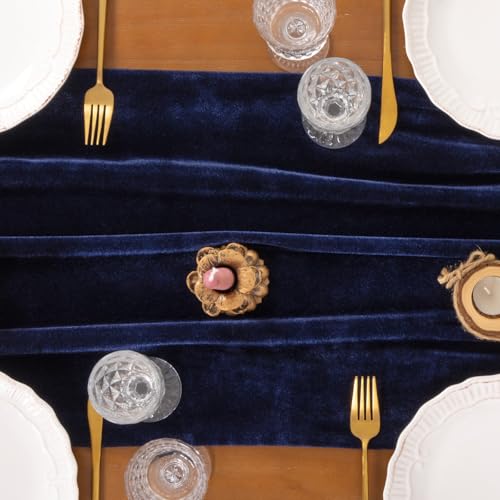 Navy Blue Velvet Table Runner Cloth 20 x 120 Inches Fall Wedding Decor - Socomi