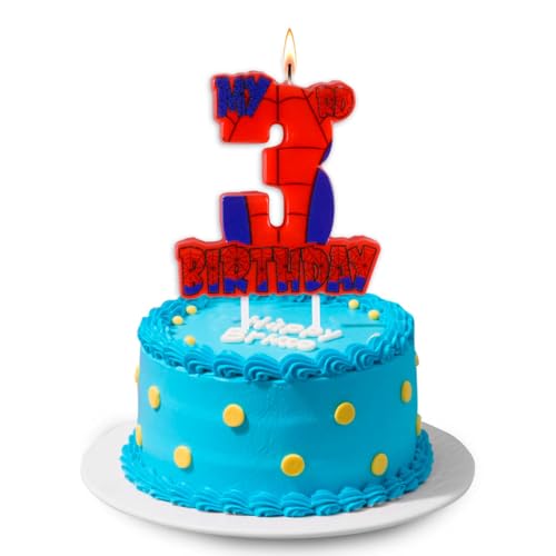 Spider Web 3rd Birthday Candle - Red Spider Cake Decoration