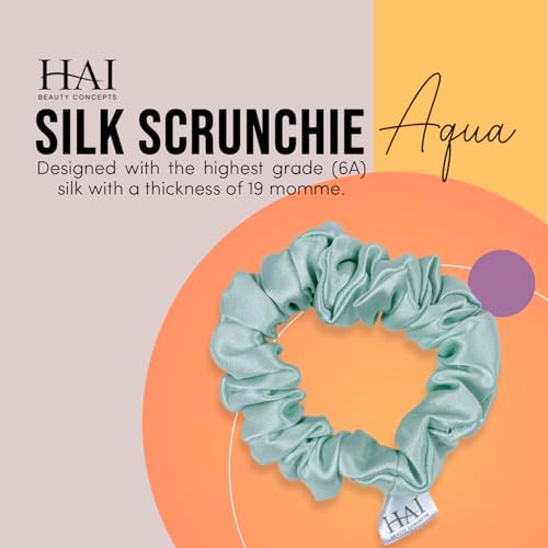 HAI LIL' SILKY Silk Scrunchie Elastic Hair Tie Aqua