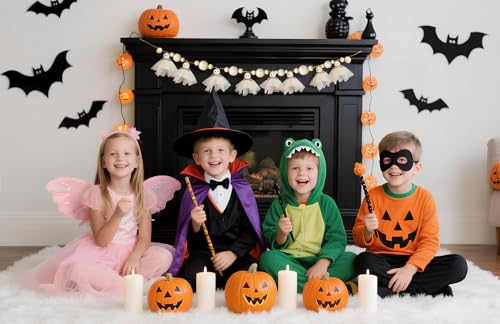 Pextian Beige 6.5Ft Halloween Ghost Garland with Wooden Beads, Handmade Halloween Decor