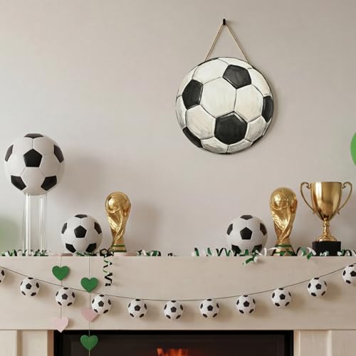 Smile Classic Soccer Ball Wooden Door Hanger - Hand-Painted Sports Decor