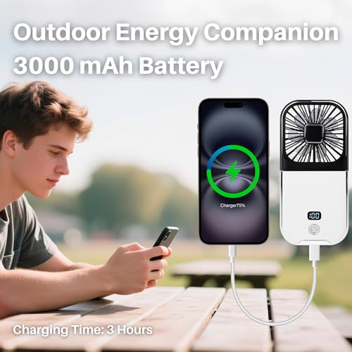 3000mAh Portable 5-in-1 Handheld Neck Fan with Digital Display - Black & White