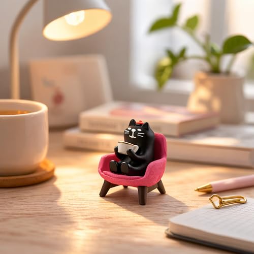 Cute Cat Figurine on Pink Sofa - Adorable Desk Decor Gift for Cat Lovers