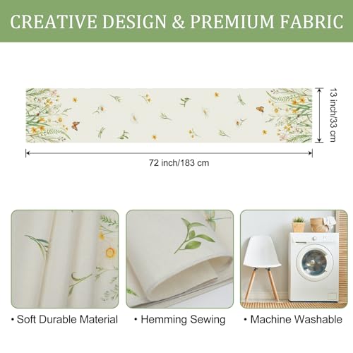 Bonhause Spring Floral Table Runner 13x72 Inch - Yellow & White