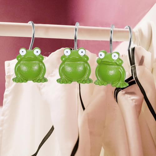 Frog Shower Curtain Hooks 12pcs Resin Shower Rings Rust-Resistant Bathroom Decor