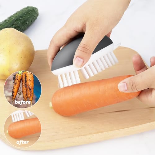 Vegetable Brush with Potato Eye Remover - Ergonomic Kitchen Scrubber, Grey
