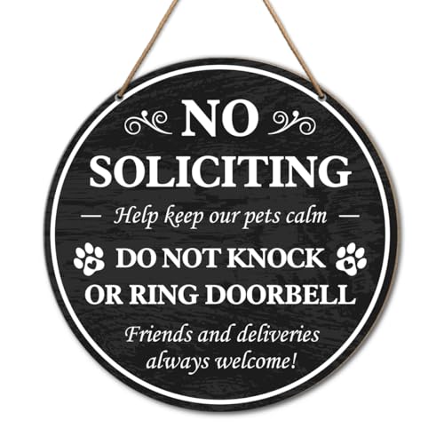 No Soliciting Wooden Sign for Front Door - 10.2" Pet Owner Gift