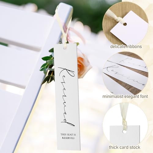 36 White Reserved Seating Signs with Ribbon for Weddings