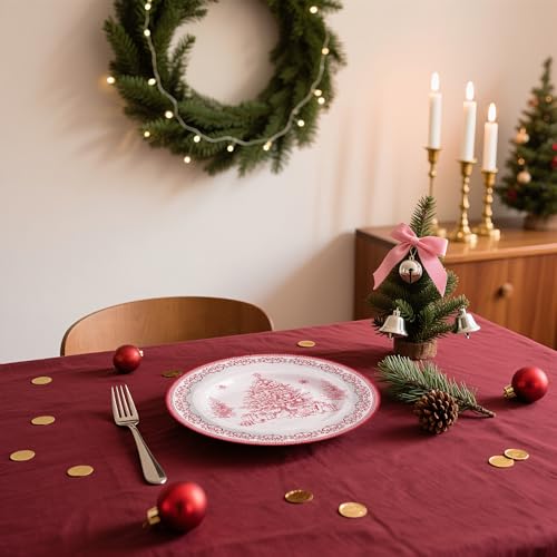 Christmas Paper Plates 25 Pack - 9 Inch Red Sketch Christmas Tree Disposable Dinnerware for Holiday Party
