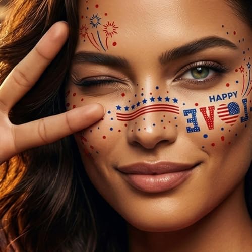 4th of July Temporary Face Tattoos - 10 Pack Patriotic USA Flag Stickers