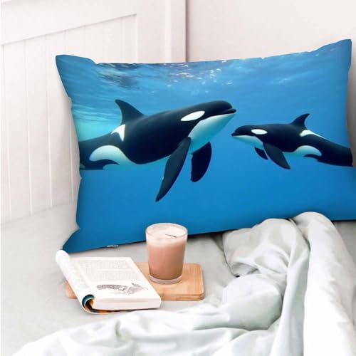 Mugod Blue Ocean Whale Throw Pillow Cover 20x30 Inches