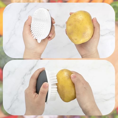 Vegetable Brush with Potato Eye Remover - Ergonomic Kitchen Scrubber, Grey